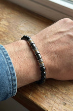 Men’s Black Stone & Hematite Bracelet – 19 cm