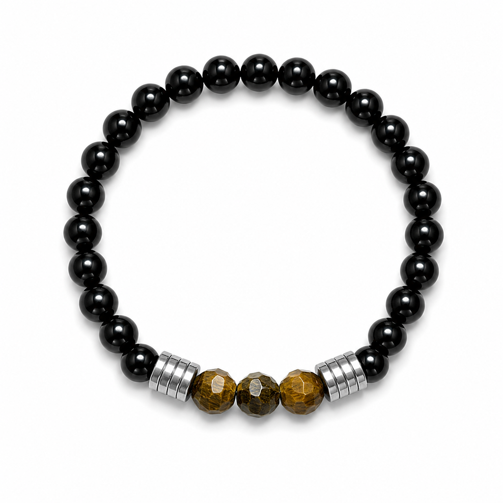 Tiger Eye & Black Onyx Beaded Bracelet – 19 cm | 8 mm Natural Stone Bracelet | Any Size Available