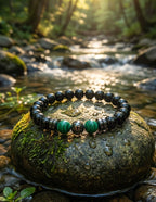 Men’s Black Stone & Green Malachite Bracelet – 19 cm