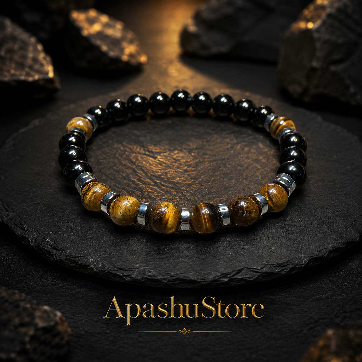Handmade Natural Tiger Eye & Black Onyx Bracelet