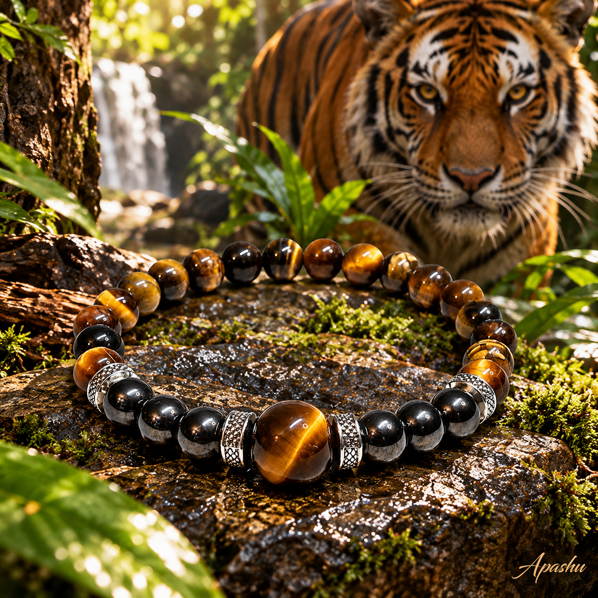 Unisex Tiger Eye & Hematite Bracelet – 12mm Centre Bead | Handmade Natural Stone Jewellery