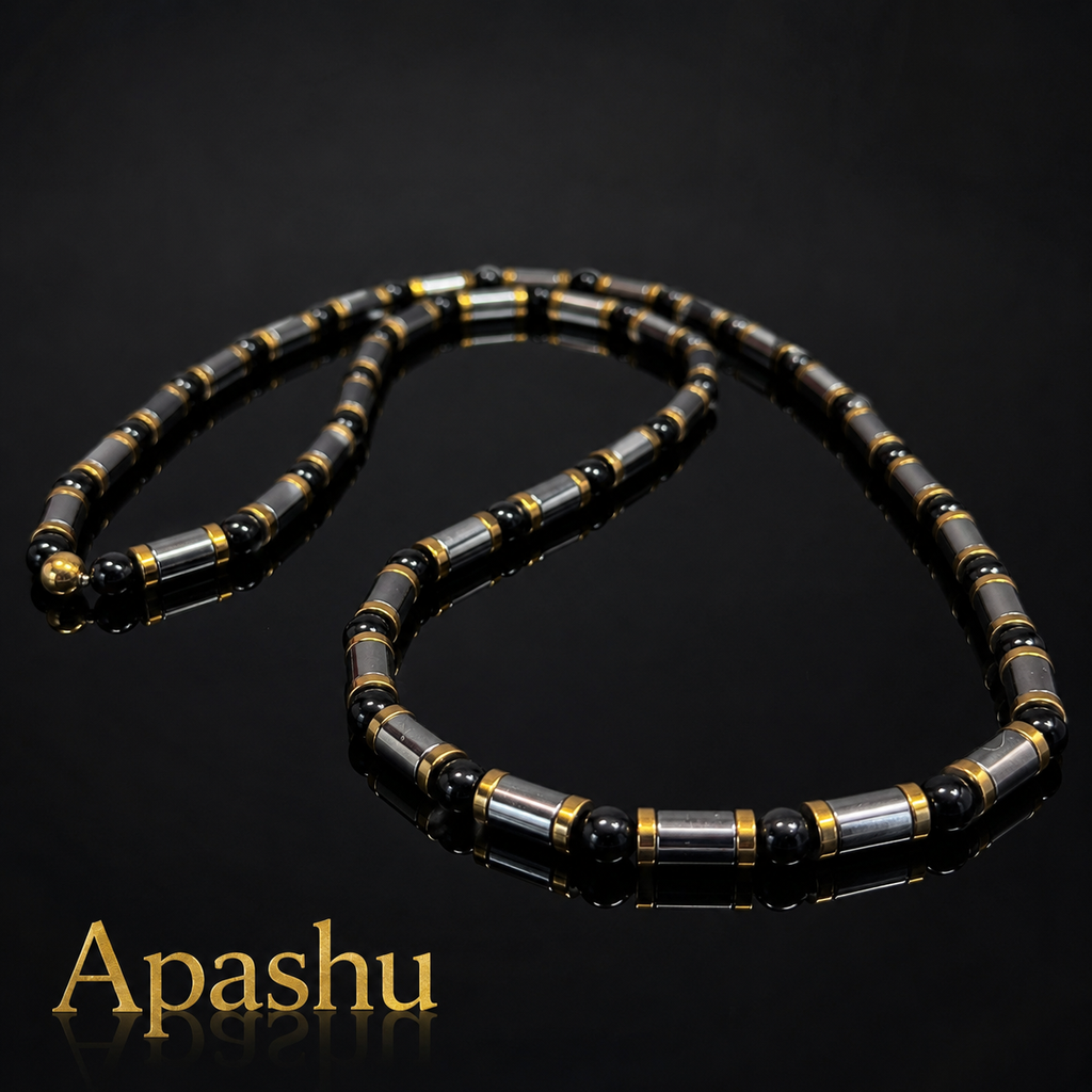 Hematite & Black Onyx Men’s Necklace – 26 Inch – 6mm Beads
