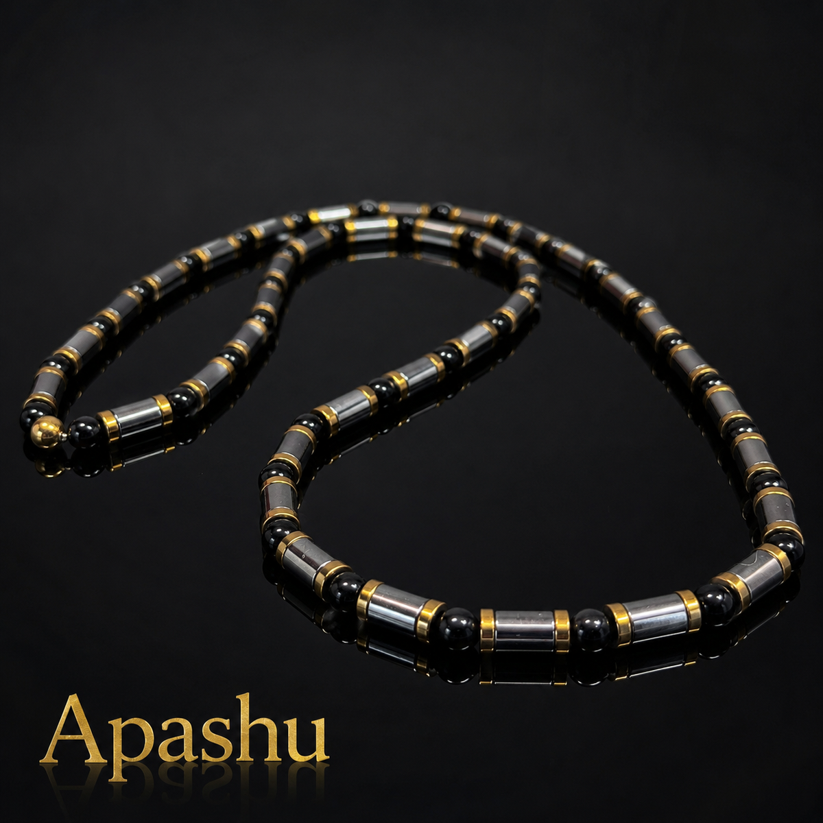 Hematite & Black Onyx Men’s Necklace – 26 Inch – 6mm Beads