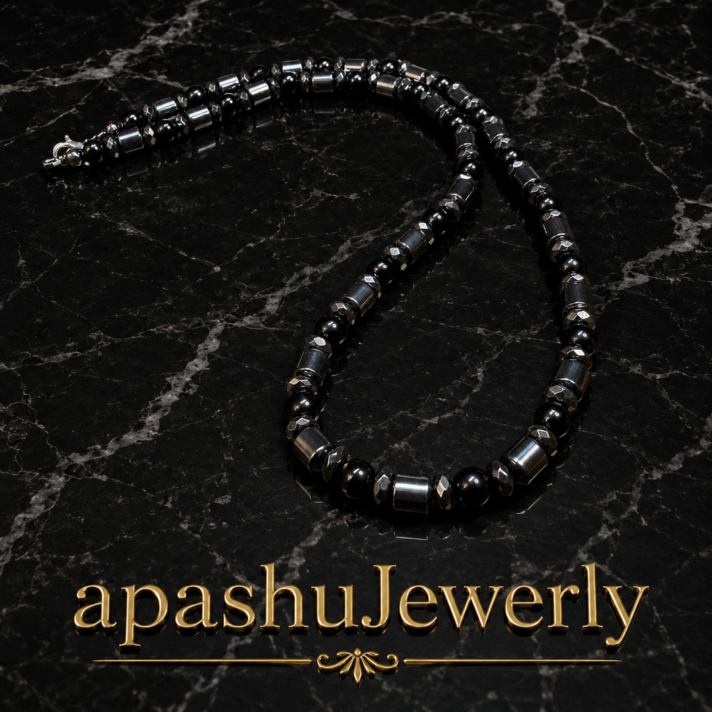 Black Onyx & Hematite Necklace –26 Inch /Any Size Available