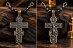 Men's Orthodox Cross Necklace – Natural Black Onyx & Hematite | Stainless Steel Crucifix | 26 Inch