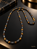 6mm Tiger Eye & Hematite Necklace – 27 Inch – Slip-On Design – Men’s Natural Stone Necklace