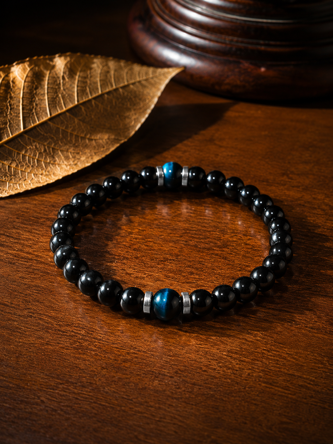 Black Onyx & Blue Tiger Eye Bracelet – 19 cm