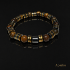 Luxury Tiger Eye & Hematite Men’s Bracelet – Gold & Gunmetal Statement Design
