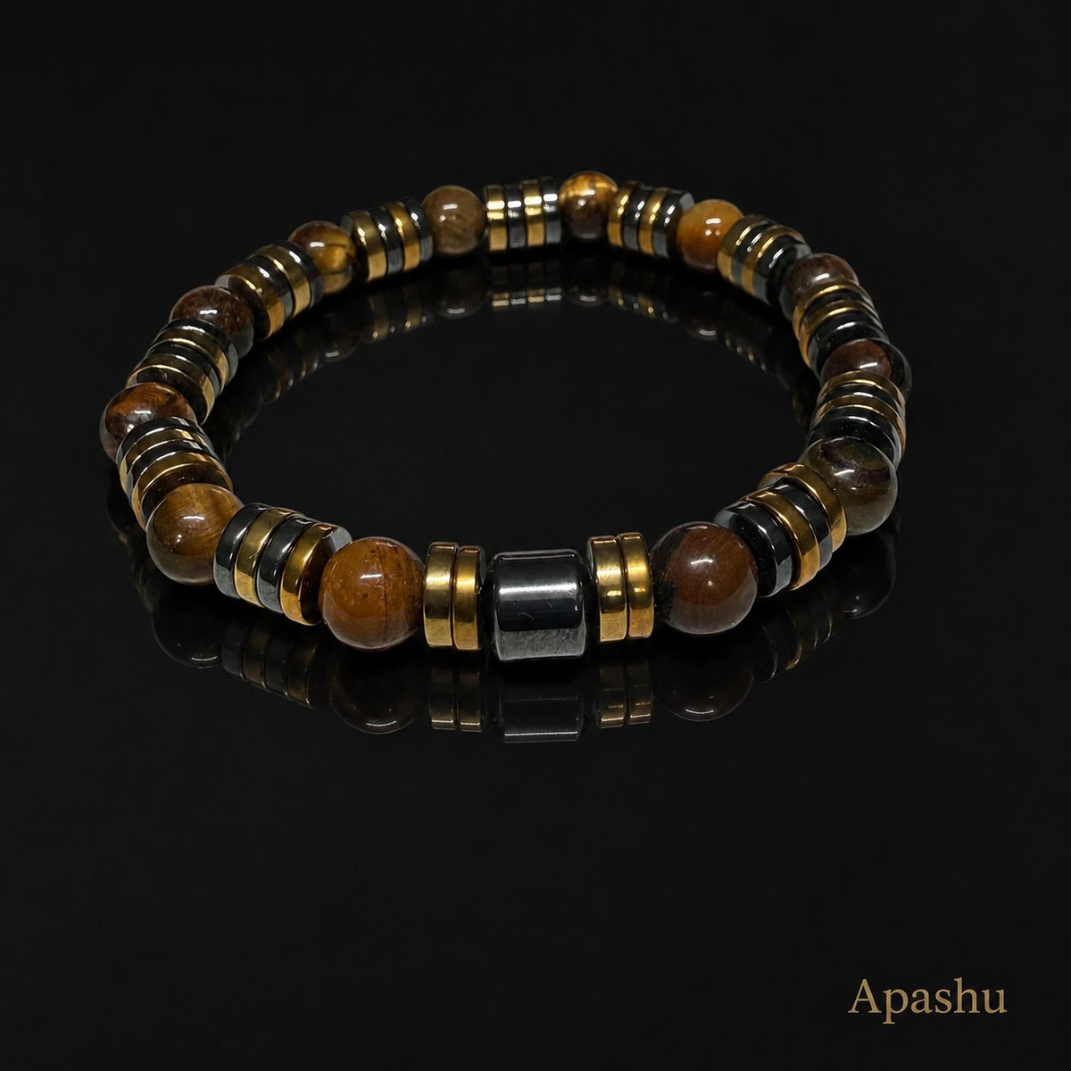 Luxury Tiger Eye & Hematite Men’s Bracelet – Gold & Gunmetal Statement Design
