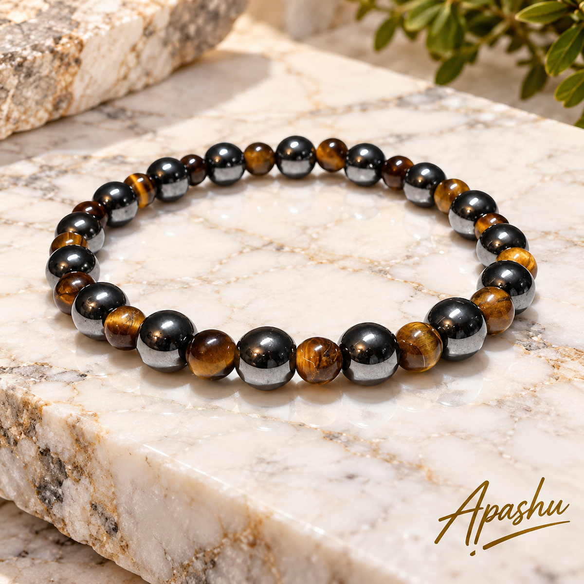 Men’s Tiger Eye & Hematite Bracelet – 6mm & 8mm Natural Stone Beads – 19cm