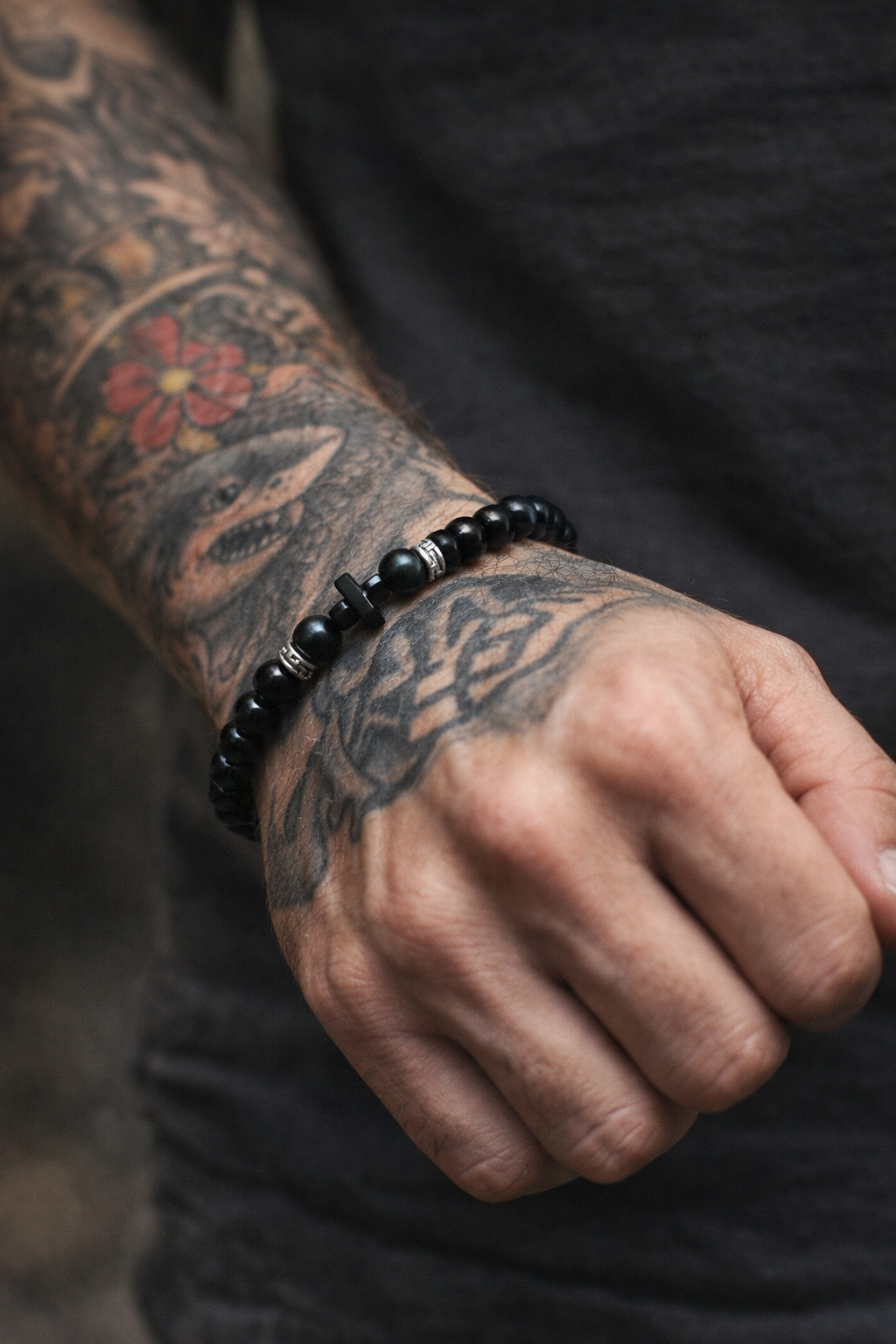 Luxury Onyx & Hematite Cross Bracelet