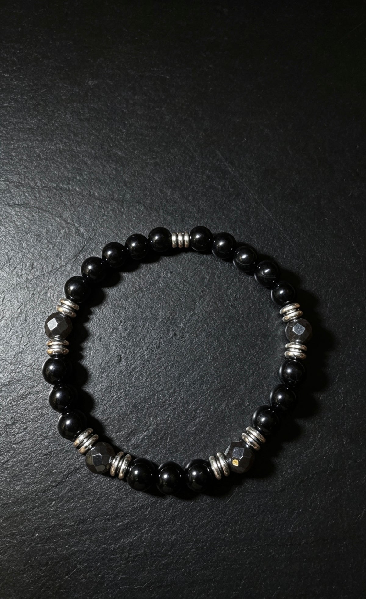 Black Onyx & Hematite Bracelet 19 cm – Minimalist Men’s Beaded Bracelet – Any Size Available – Stretch Gemstone Bracelet – Gift for Him