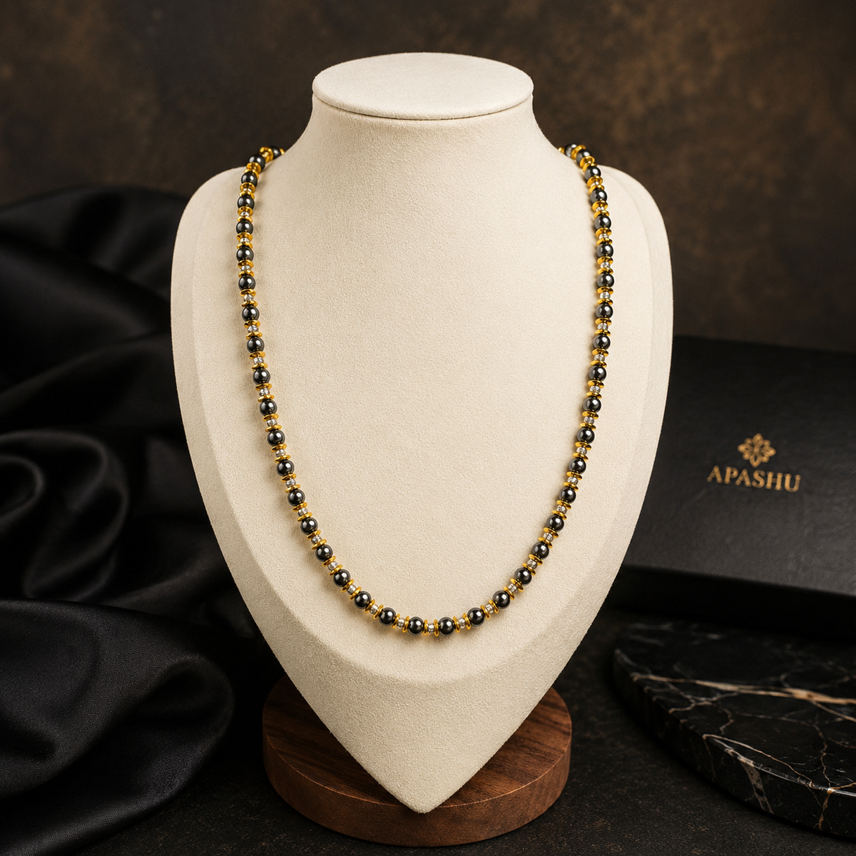 Men’s Black Onyx & Hematite Necklace – 6mm & 4mm Beads – 26 Inch Slip-On – Custom Length