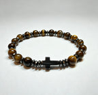 Natural Tiger Eye & Hematite Cross Bracelet – Handmade Luxury Stone Bracelet | Custom Size