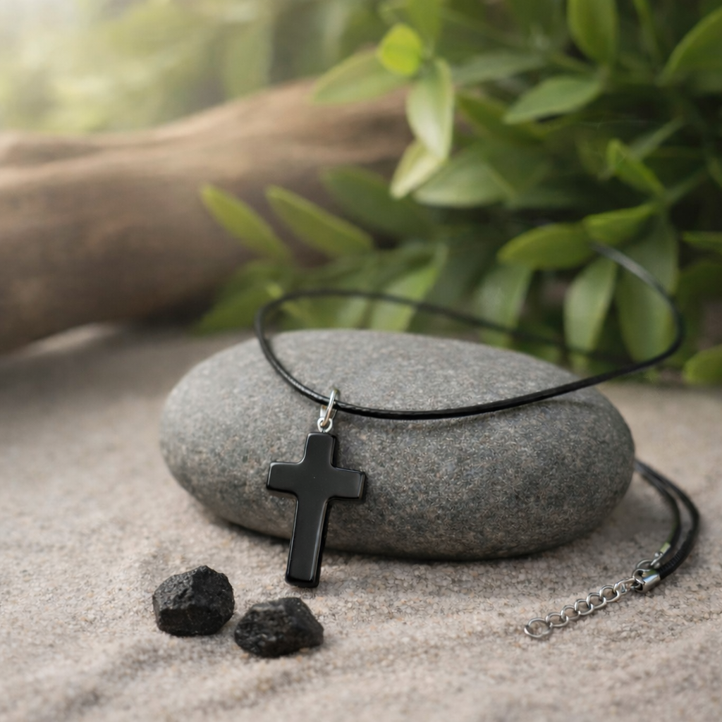 Black Onyx Cross Necklace – Men’s Style