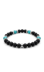 Black Onyx & Turquoise Men’s Bracelet 19cm – Natural Stone Beaded Bracelet – Any Size Available ✨