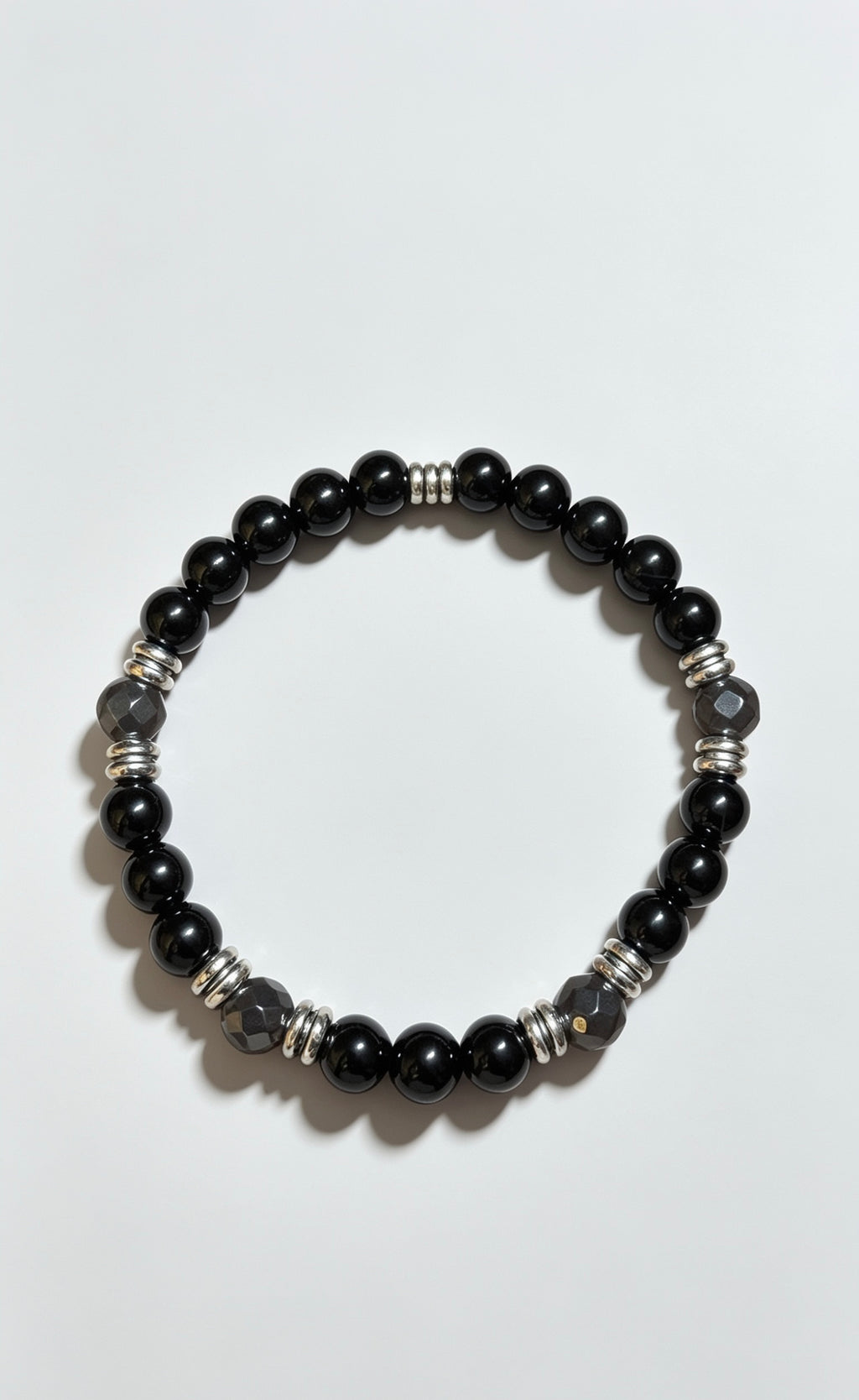 Black Onyx & Hematite Bracelet 19 cm – Minimalist Men’s Beaded Bracelet – Any Size Available – Stretch Gemstone Bracelet – Gift for Him