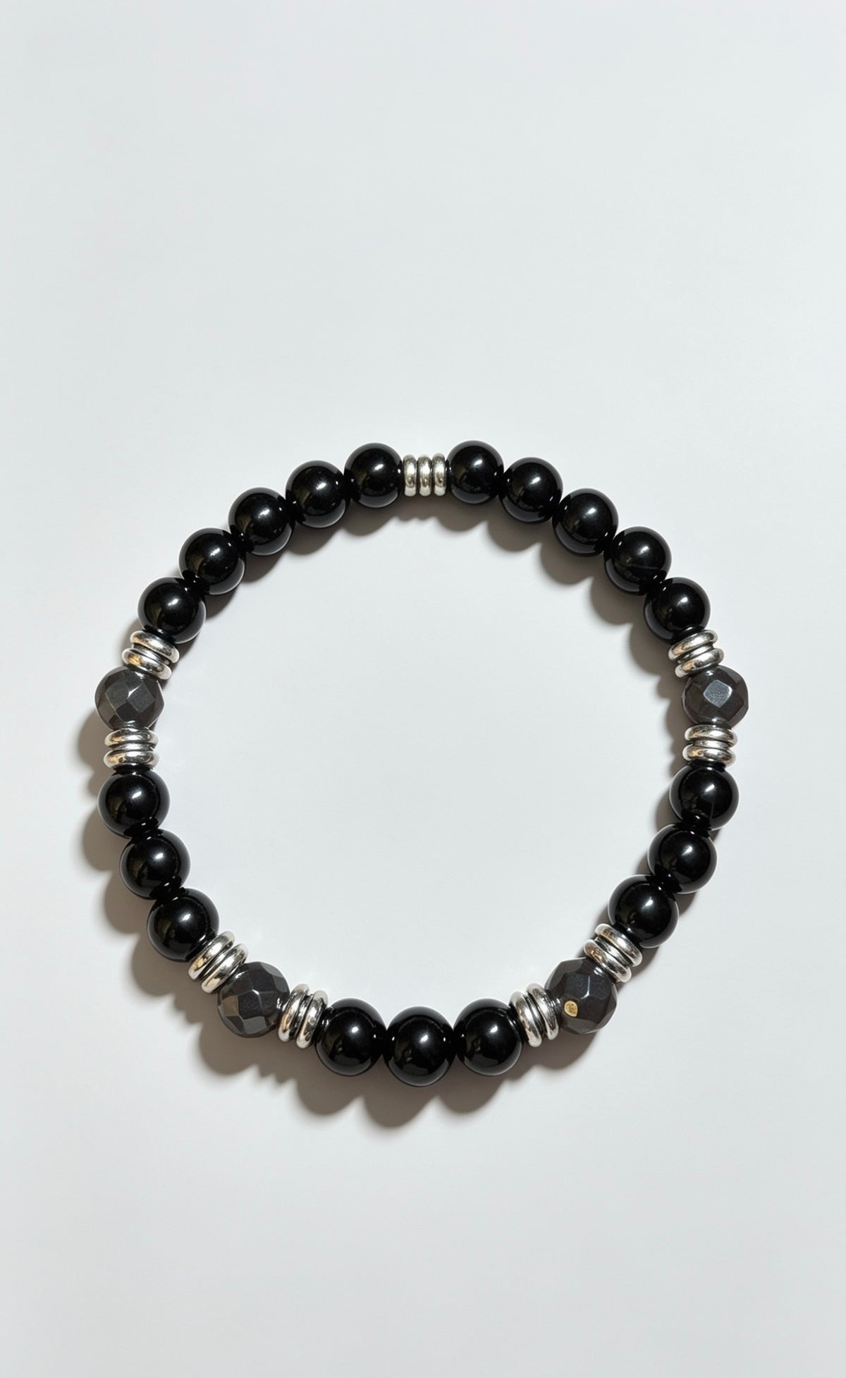 Black Onyx & Hematite Bracelet 19 cm – Minimalist Men’s Beaded Bracelet – Any Size Available – Stretch Gemstone Bracelet – Gift for Him