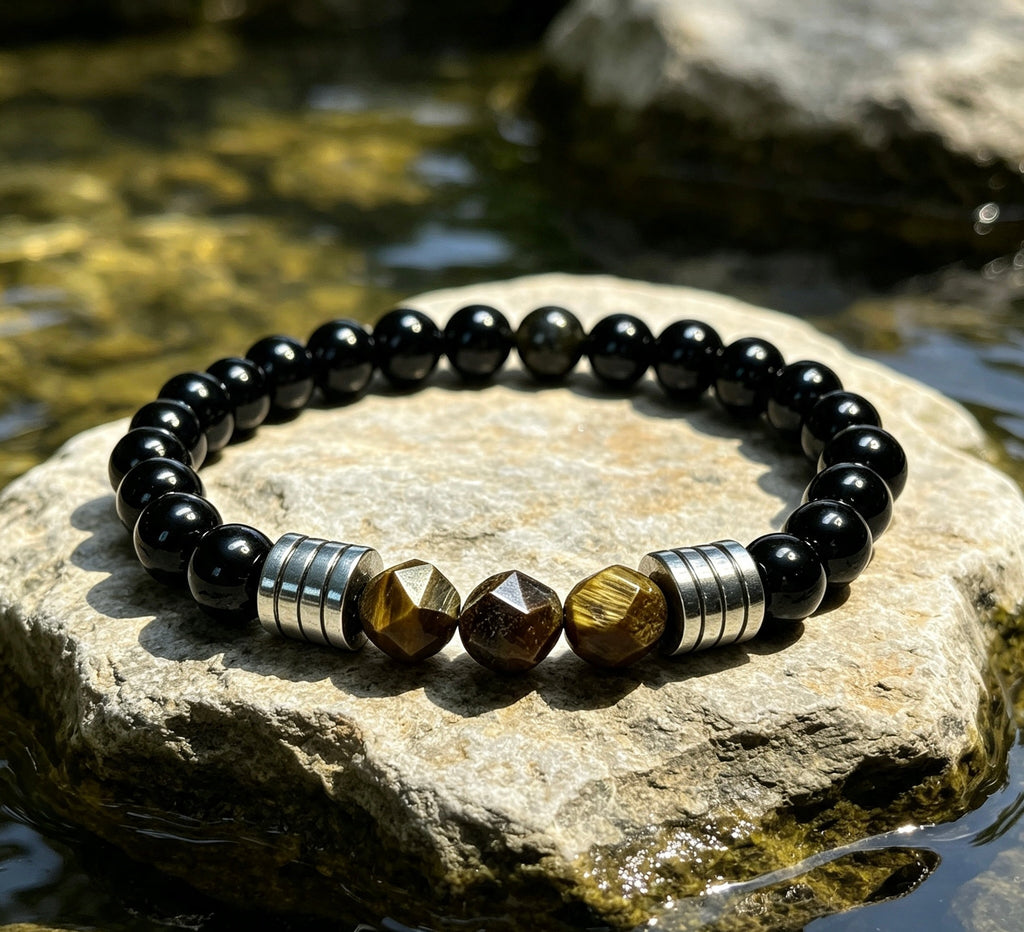 Tiger Eye & Black Onyx Beaded Bracelet – 19 cm | 8 mm Natural Stone Bracelet | Any Size Available