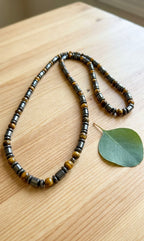 6mm Tiger Eye & Hematite Necklace – 27 Inch – Slip-On Design – Men’s Natural Stone Necklace