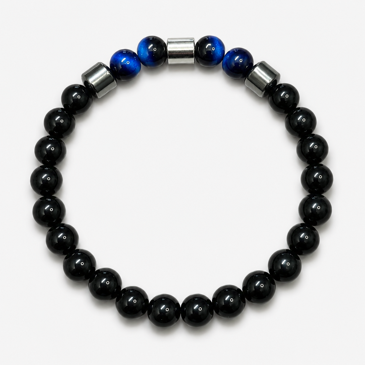 Luxury Black Onyx & Blue Tiger Eye Beaded Bracelet – 19cm – 8mm Natural Stone Bracelet – Handmade – Any Size Available