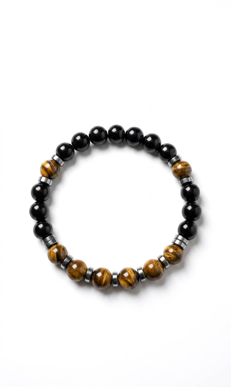 Handmade Natural Tiger Eye & Black Onyx Bracelet