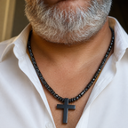 Black Hematite Cross Necklace – 26” Slip-On | 6 mm Natural Hematite Beads