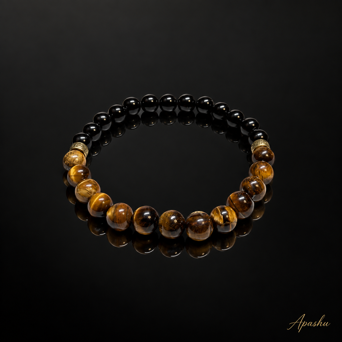 Men’s Black Onyx & Tiger Eye Bracelet – 8mm Beads, Custom Size