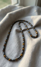 6mm Tiger Eye & Hematite Necklace – 27 Inch – Slip-On Design – Men’s Natural Stone Necklace