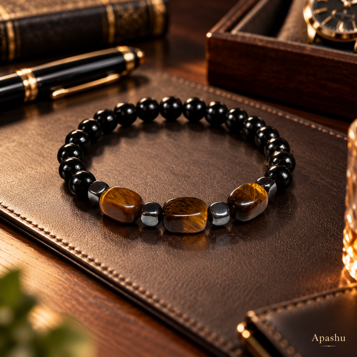 Men's Black Onyx & Tiger Eye Bracelet – Natural Gemstone & Hematite | Handmade Luxury Jewellery
