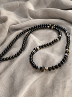 26 Inch Black Onyx Necklace for Men with Hematite Spacers – Handmade Luxury Natural Stone Beaded Necklace