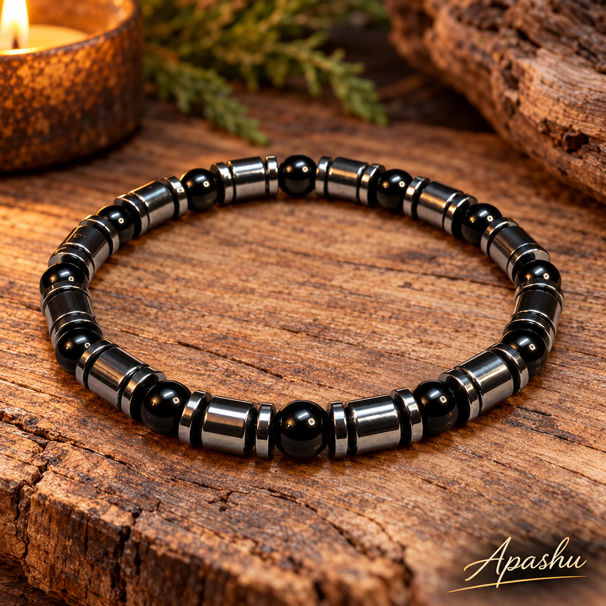 Men’s Black Onyx & Hematite Bracelet – Natural Stone Beaded Bracelet