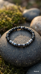 Men’s Black Onyx & Hematite Bracelet – 19 cm – Natural Stone Bracelet – Any Size Available
