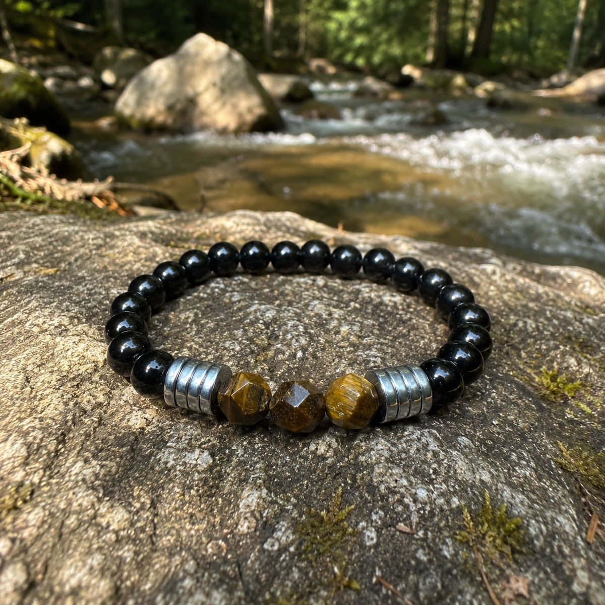 Tiger Eye & Black Onyx Beaded Bracelet – 19 cm | 8 mm Natural Stone Bracelet | Any Size Available