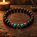 Men’s Black Stone & Green Malachite Bracelet – 19 cm
