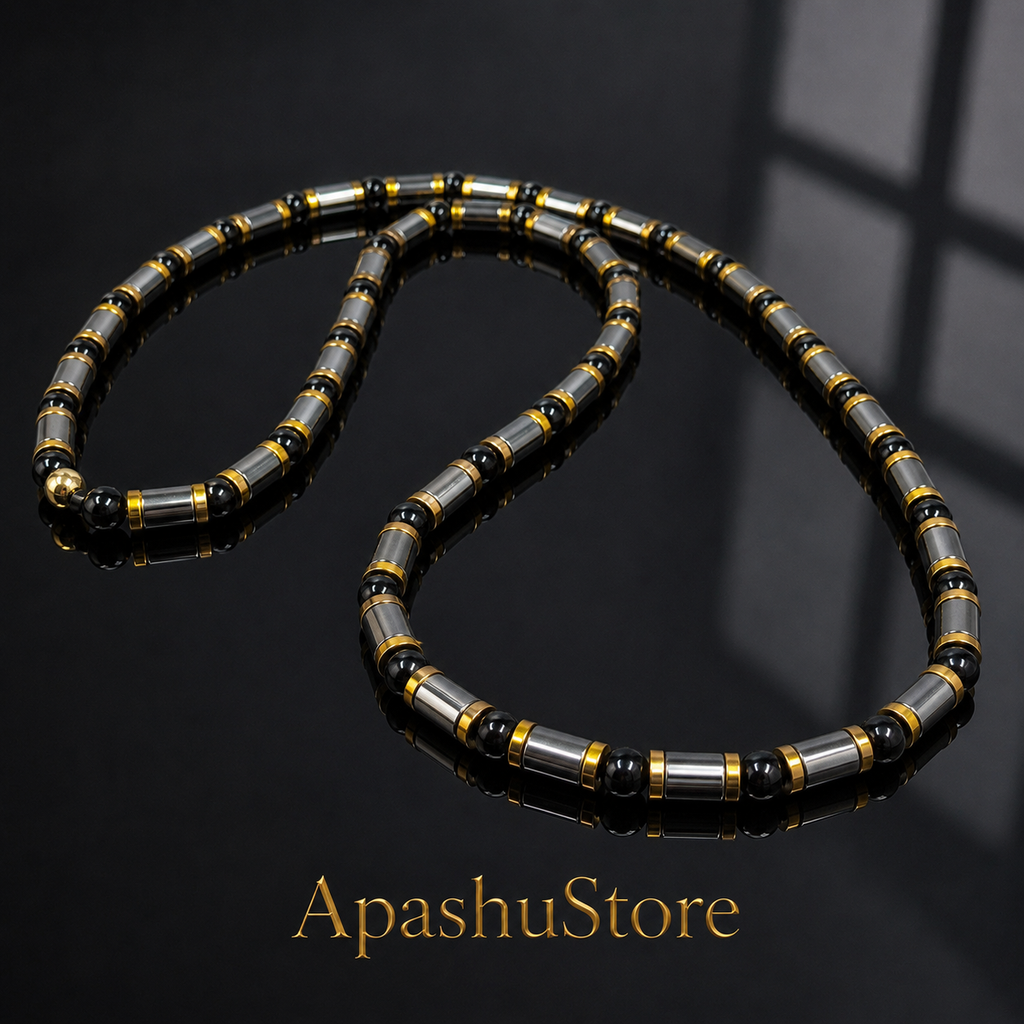 Hematite & Black Onyx Men’s Necklace – 26 Inch – 6mm Beads