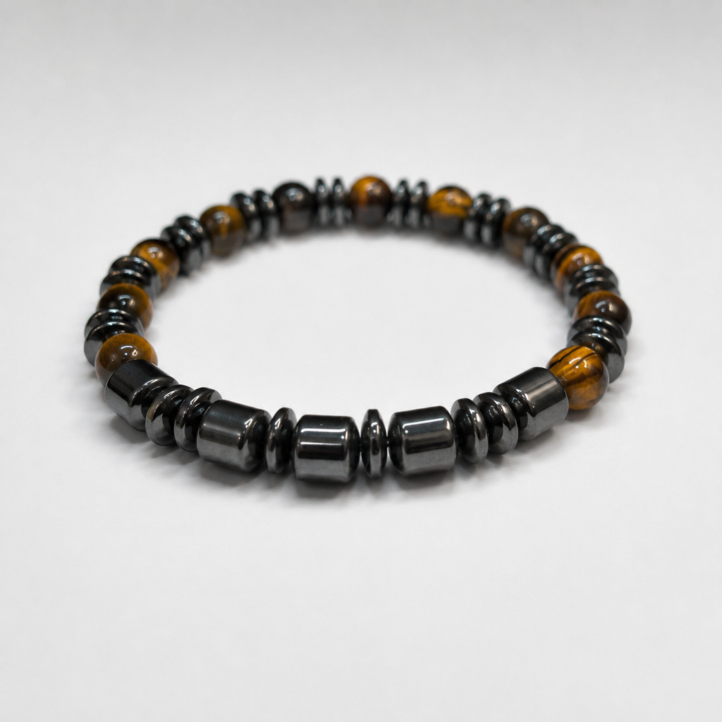 Tiger Eye, Hematite, 8mm, Natural Stone, Beaded Bracelet, Unisex, Handmade, Custom Size.
