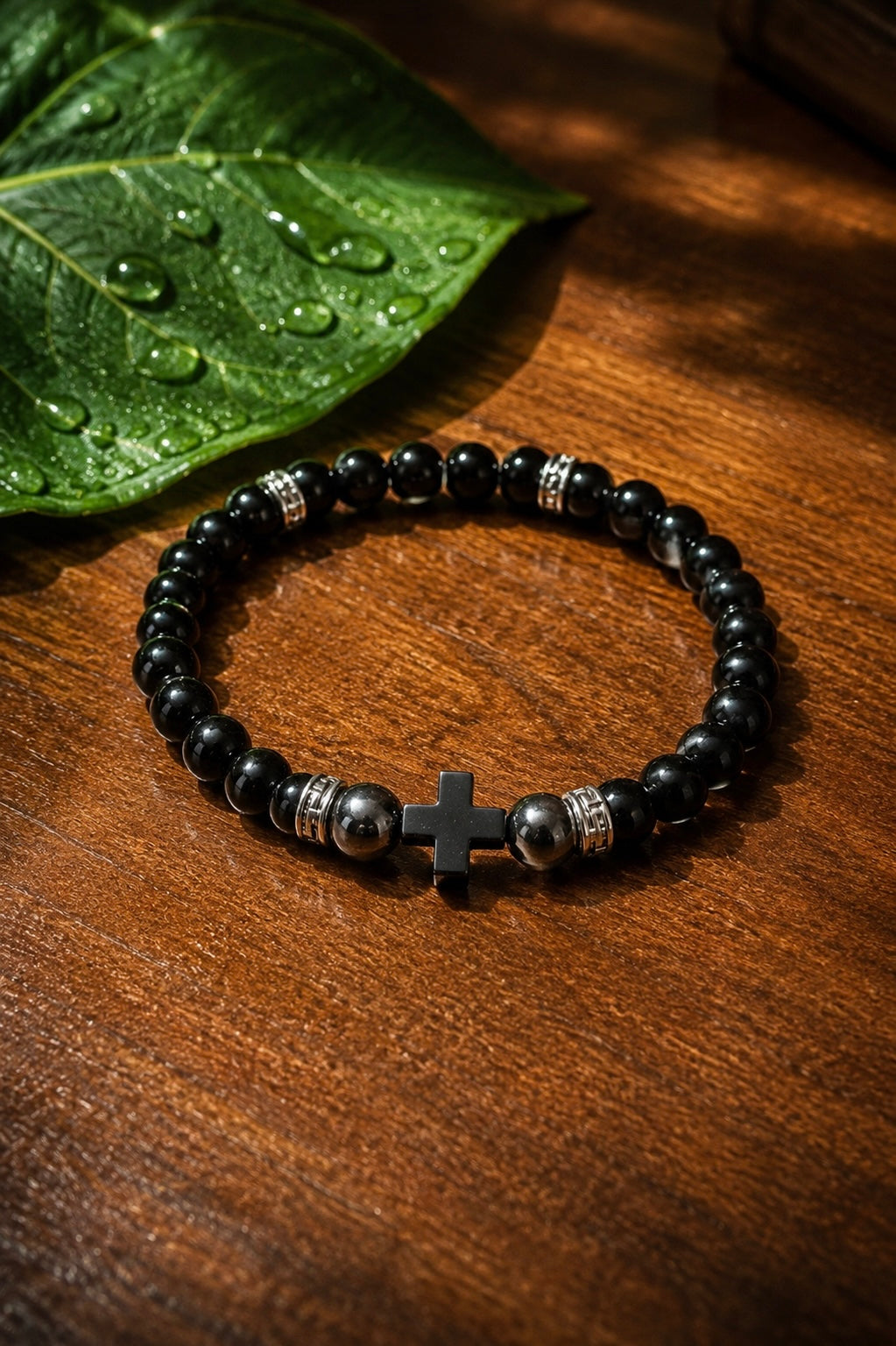 Luxury Onyx & Hematite Cross Bracelet