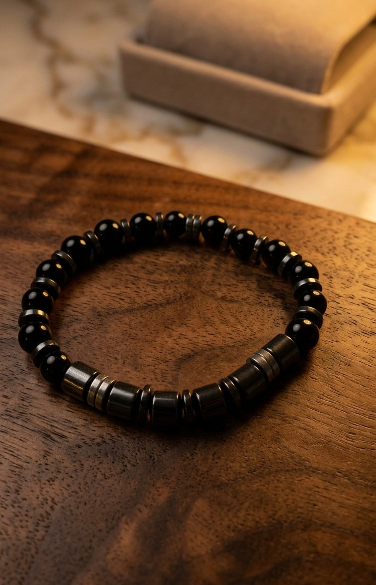 Men’s Black Onyx & Hematite Bracelet – 19 cm