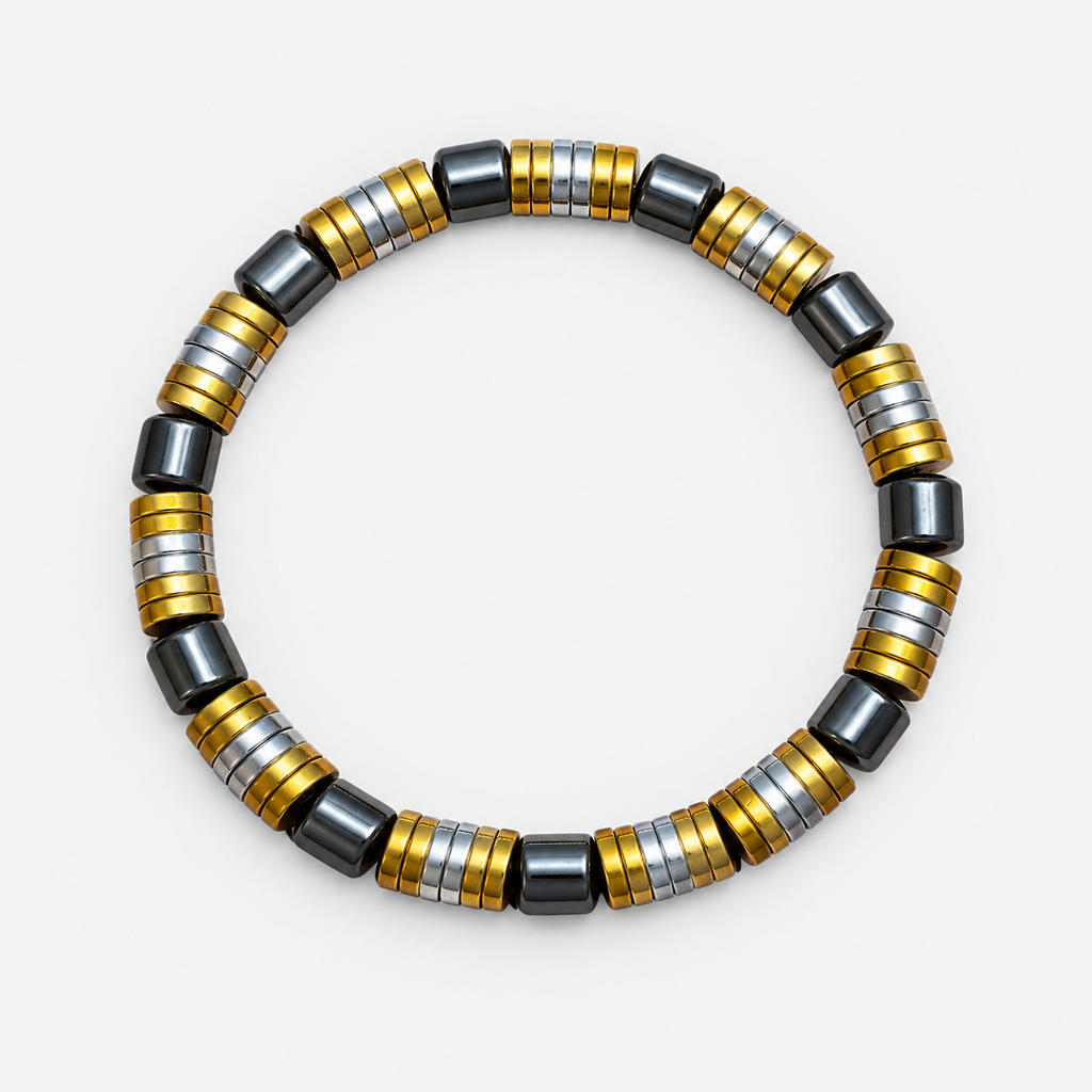 Luxury Black, Gold & Silver Beaded Bracelet – 19 cm – 8 mm Natural Stone Bracelet – Handmade – Any Size Available