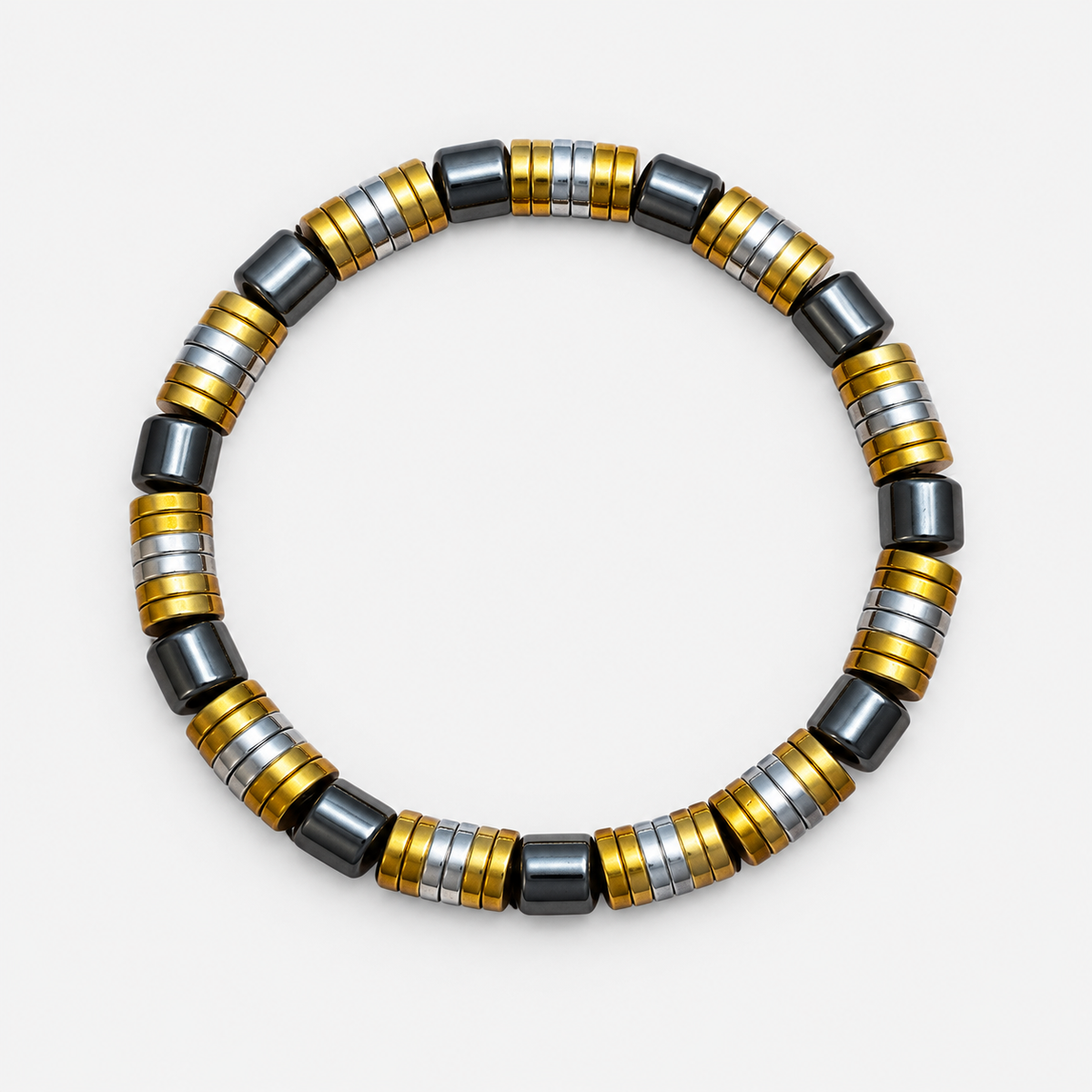 Luxury Black, Gold & Silver Beaded Bracelet – 19 cm – 8 mm Natural Stone Bracelet – Handmade – Any Size Available