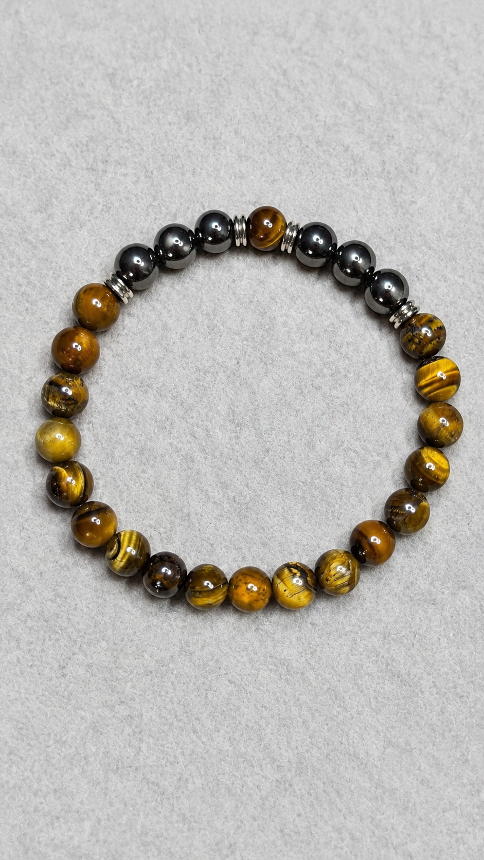 Premium Tiger Eye & Hematite Bracelet – Natural Gemstone Beaded Bracelet 19cm