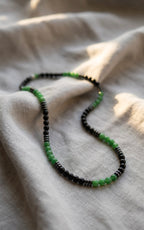Handmade Black Onyx & Green Jade Style Beaded Necklace – 26 Inch / Slip-On Men’s Necklace