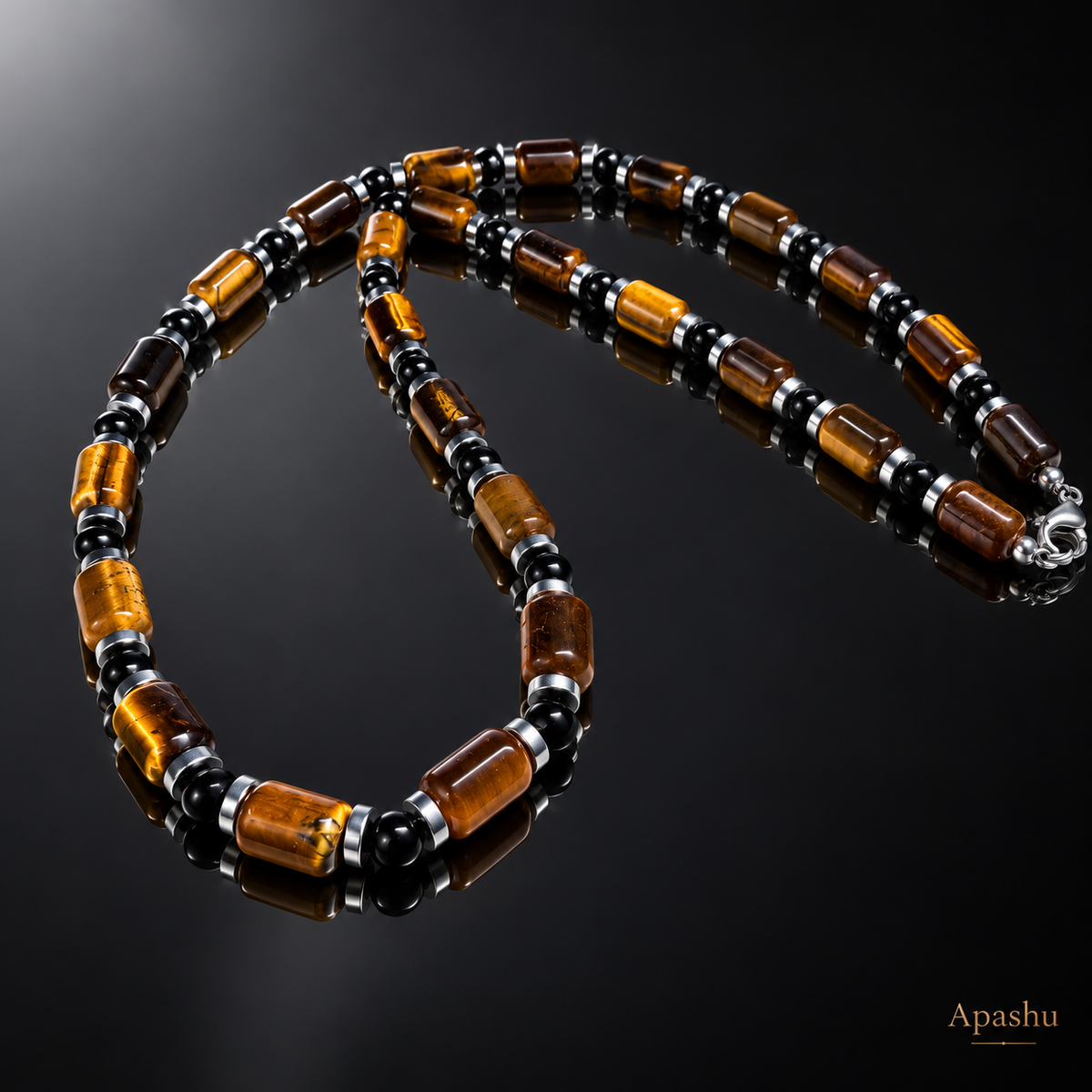 Men's Natural Tiger Eye, Black Onyx & Hematite Necklace – Handmade Luxury Gemstone Jewellery