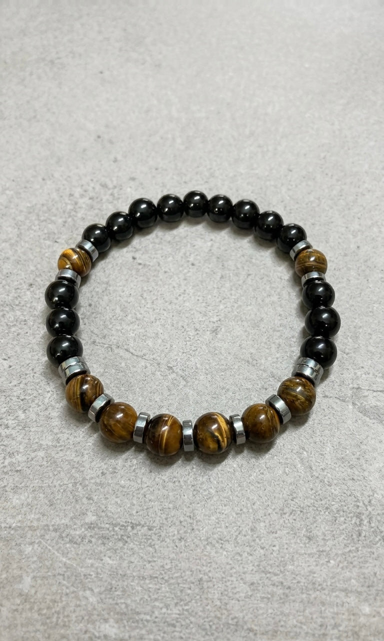 Handmade Natural Tiger Eye & Black Onyx Bracelet