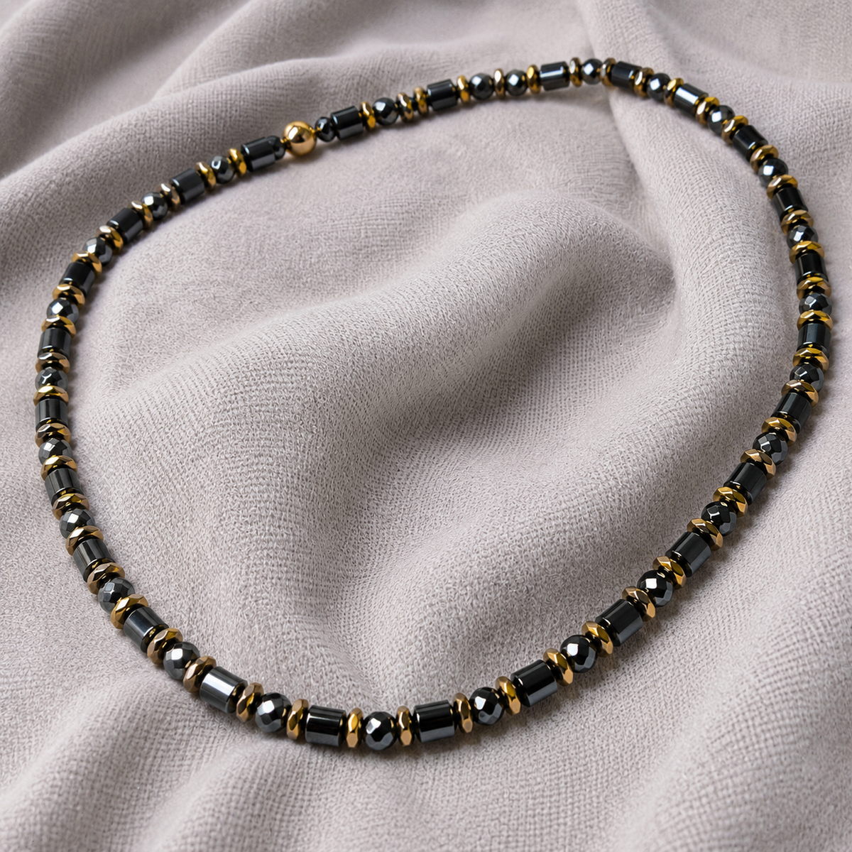 Luxury Men’s Hematite Necklace Black & Gold Beaded Necklace 26 Inch Statement Jewellery – Handmade Gift for Him