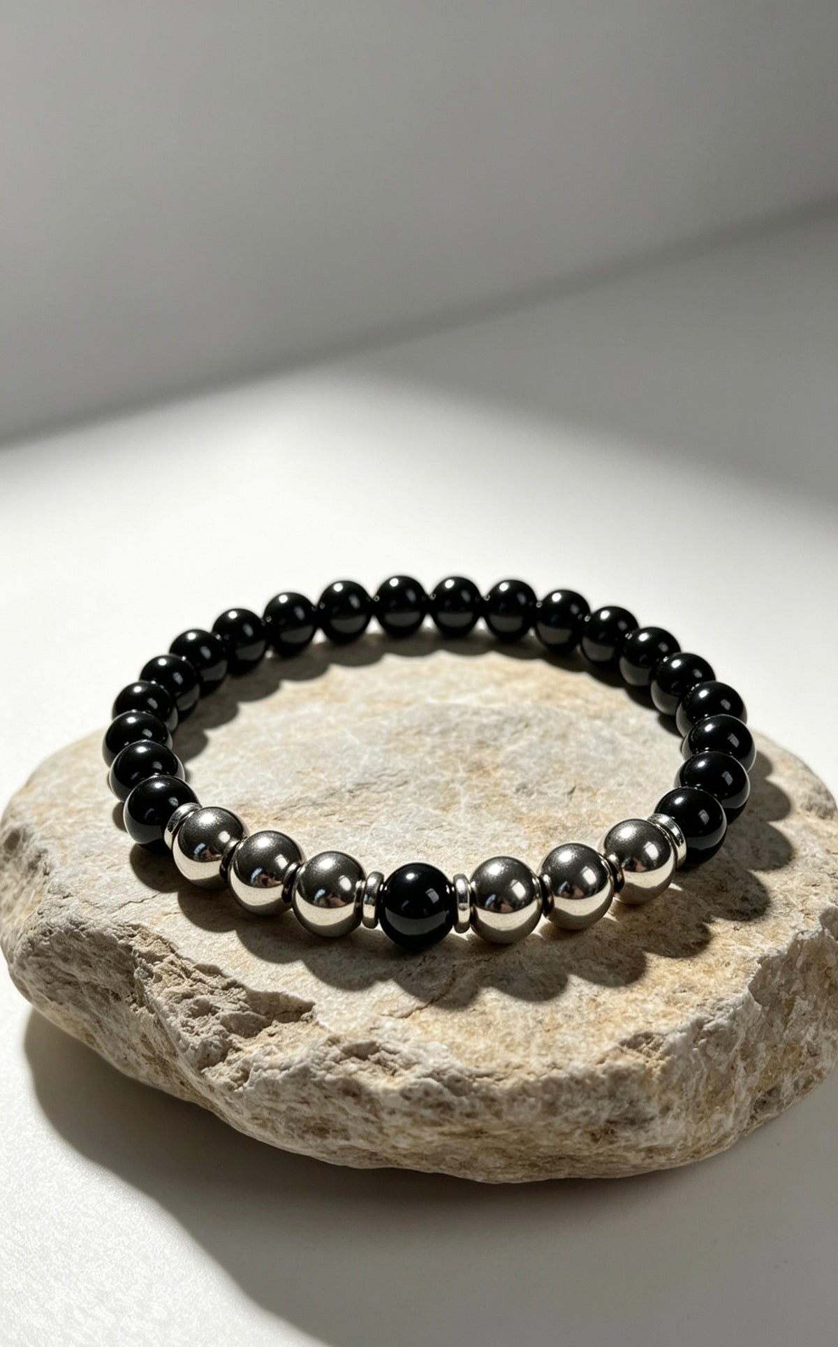 Premium Black Onyx & Hematite Bracelet 8mm | Natural Gemstone Beaded Bracelet | Men’s Jewellery | 19cm
