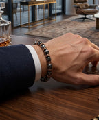 Luxury Black & Metallic Beaded Bracelet 19cm – Men’s Stretch Bracelet – Any Size Available