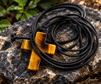 Natural Tiger Eye Cross Necklace for Men – 70cm Black Braided Cord, Christian Stone Pendant