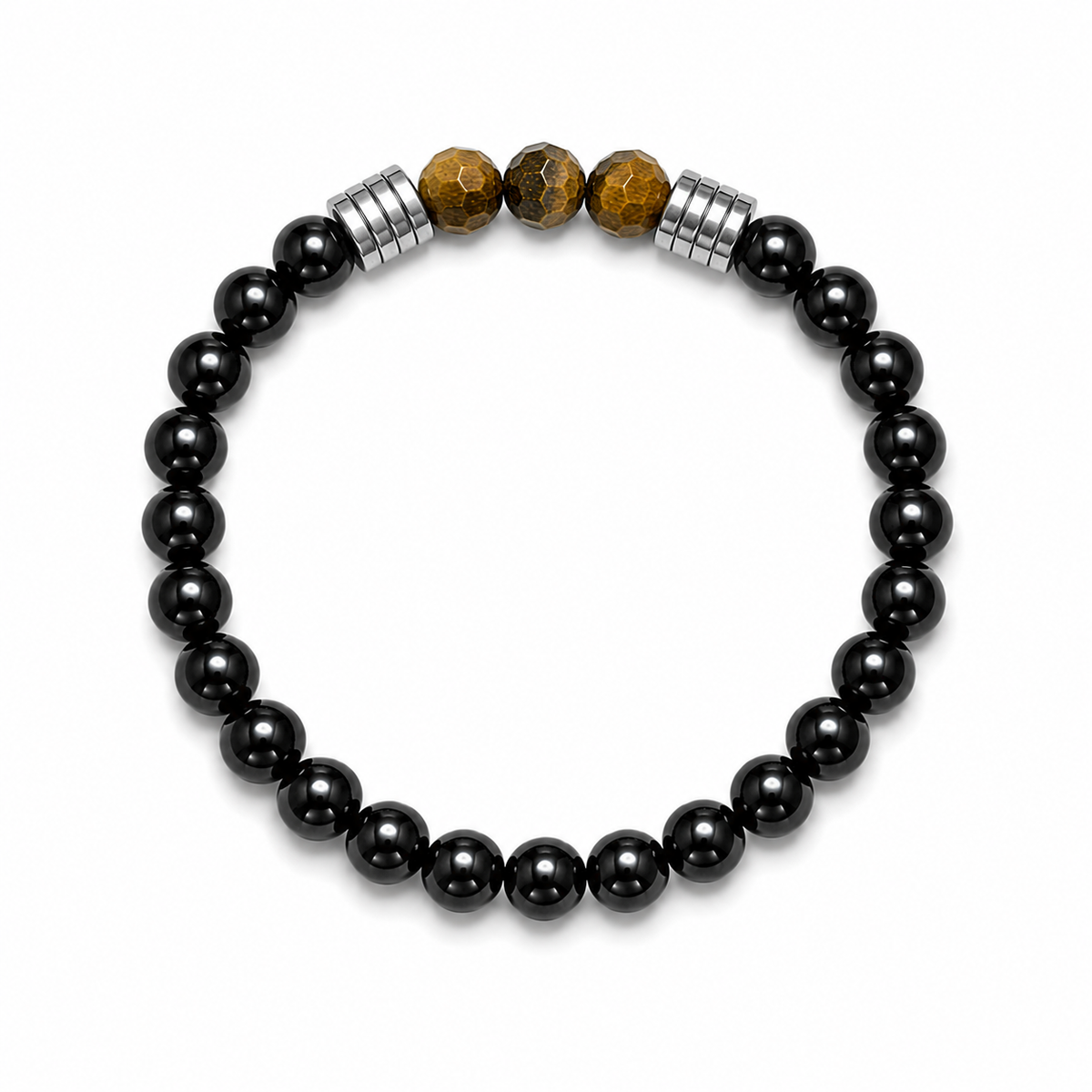 Tiger Eye & Black Onyx Beaded Bracelet – 19 cm | 8 mm Natural Stone Bracelet | Any Size Available